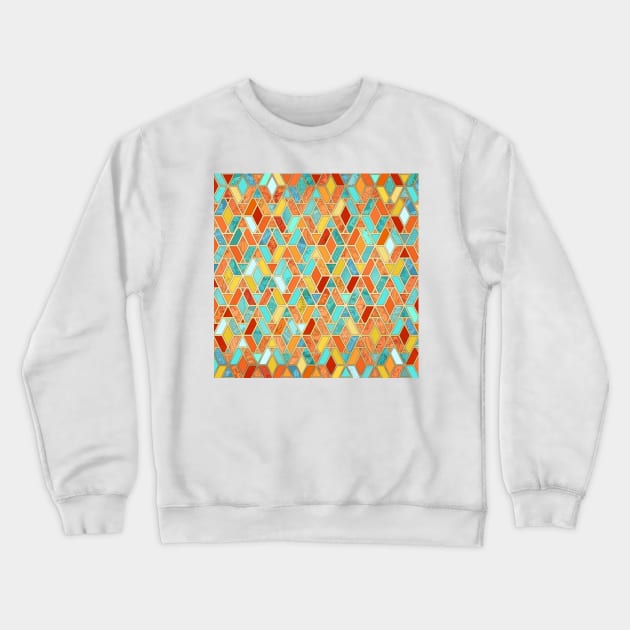 Tangerine & Turquoise Geometric Tile Pattern Crewneck Sweatshirt by micklyn